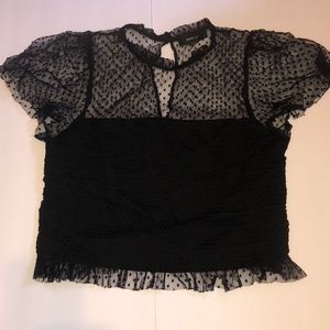 Black Short Sleeve Laced Up Blouse